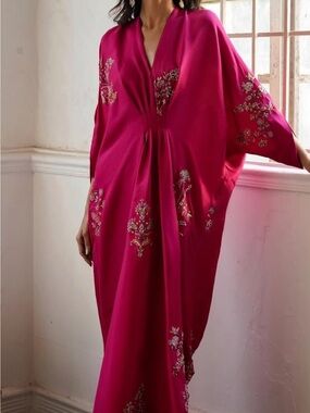 Embroidered Fuchsia Maxi Caftan Dress, New, no tags